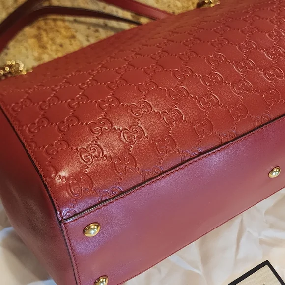 Gucci Red Leather GG Guccissima Calf Leather Bag 453771 Duster Mint Condition - Picture 9 of 16